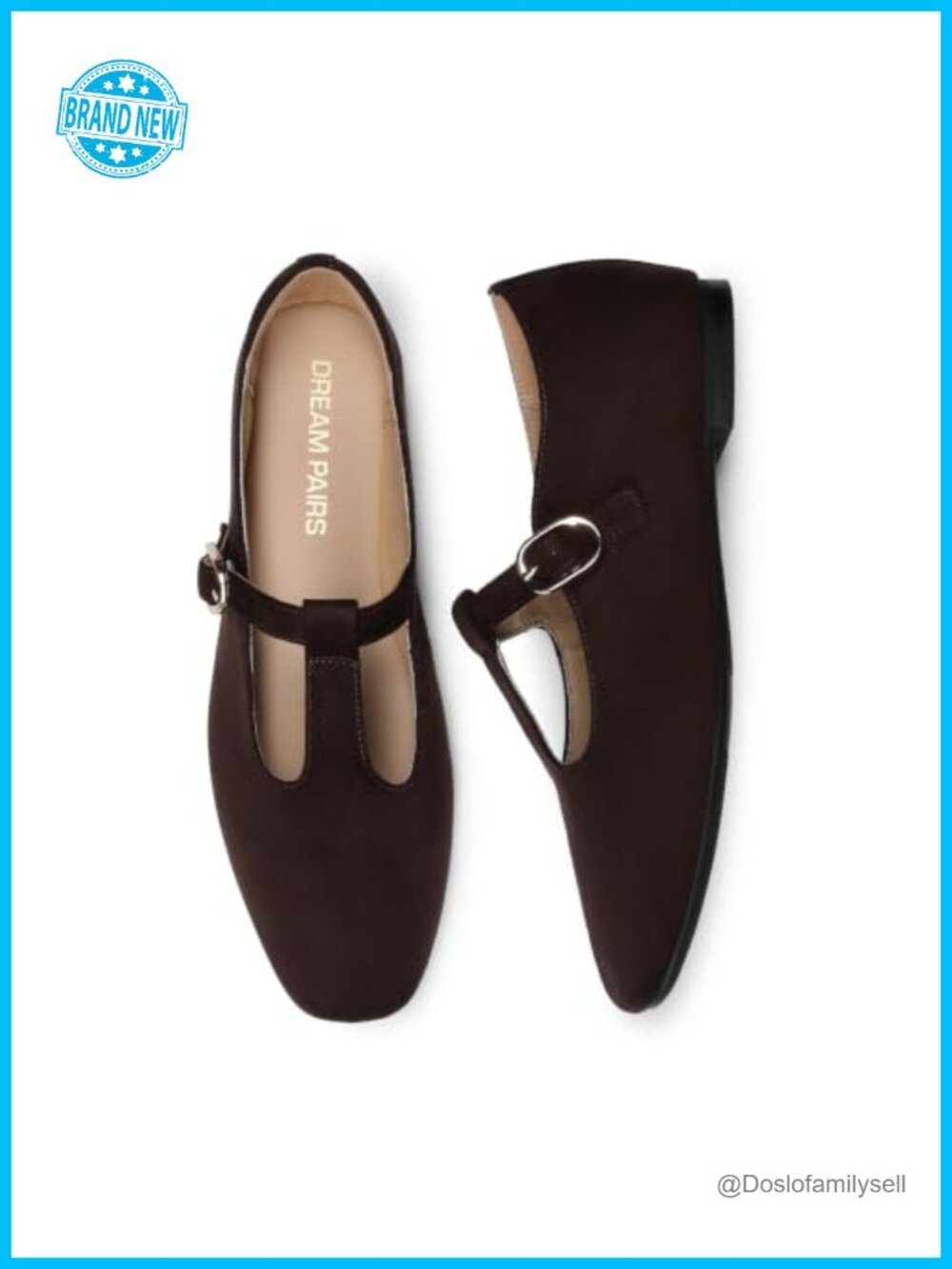 Women's T-Strap Mary Jane Flats Square Toe Faux Suede Ballet Shoes